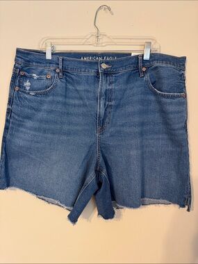 American Eagle Outfitters Raw-Hem Denim Shorts in Medium Blue
